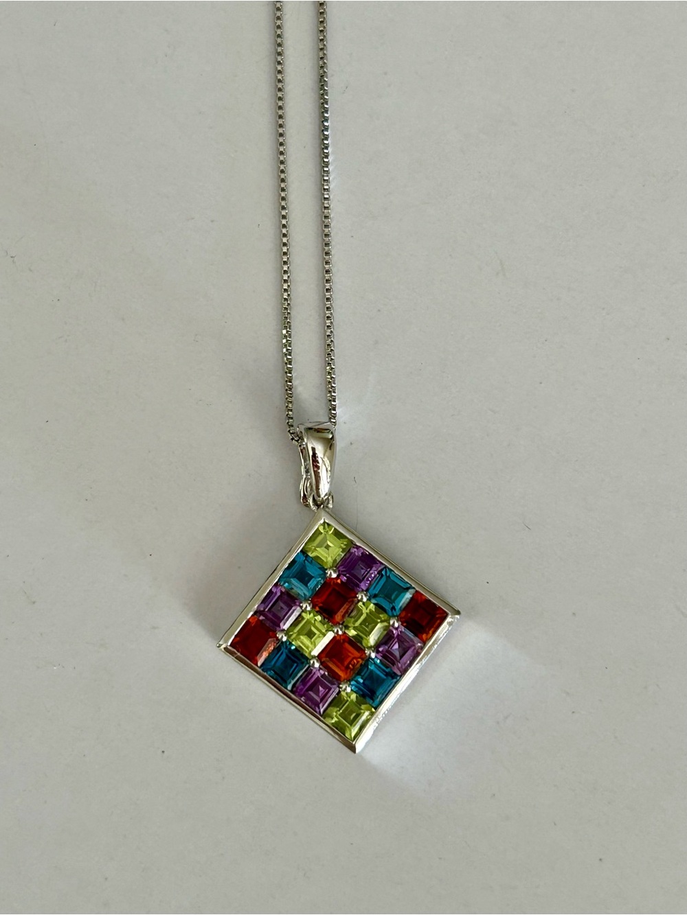 Multi Color Square Pendant Fashion Necklace